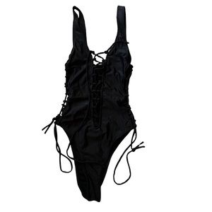 Black One Piece Cutout Tie Swimsuit Size Medium